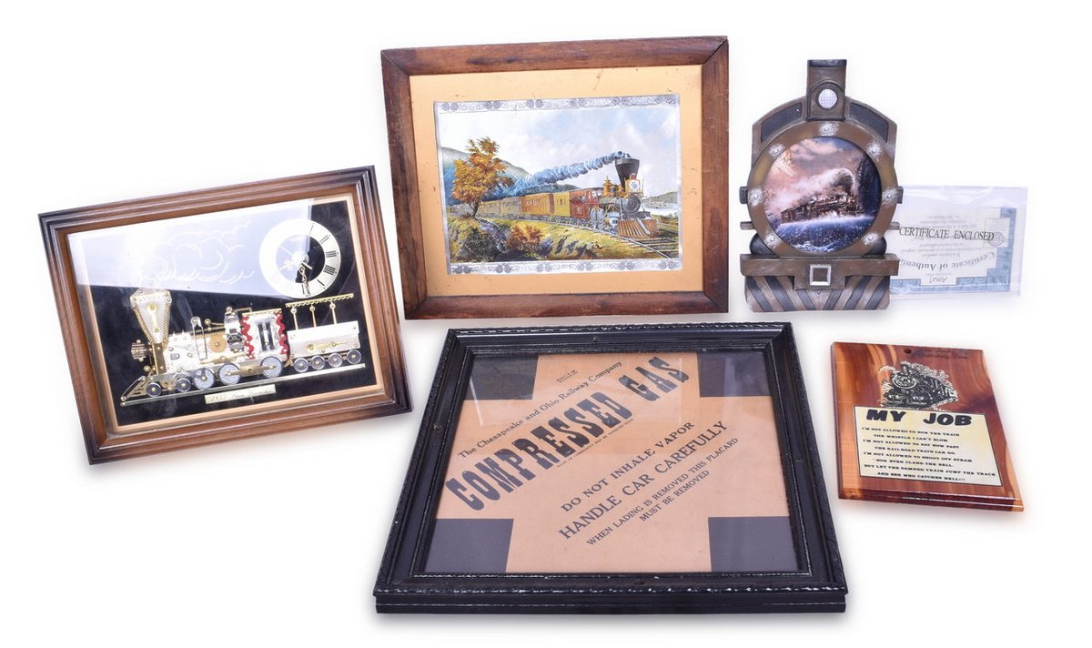 9 Framed Railroad Items - New York Central, Nickel Plate, Courier and Ives, etc.