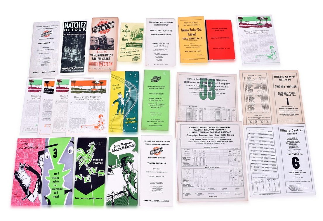 Midwestern Railroad Paper - Employee Timetables, Travel Paper, etc. - Illinois Central, C&NW, Indiana Harbor Belt.