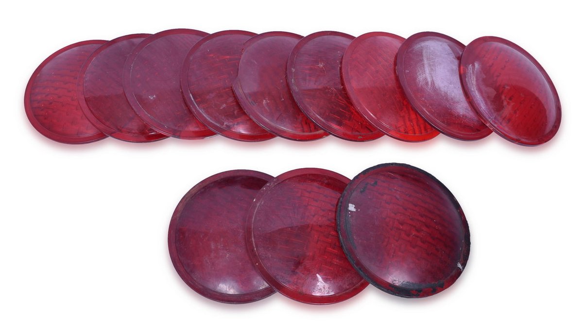 Twelve 8 3/8" Railroad Crossing Flasher / Signal Plastic Red Lenses