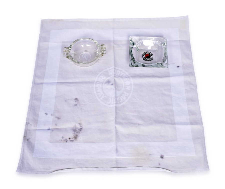 Northern Pacific Railroad and Great Northern Linen Napkin and Glass Ash Trays