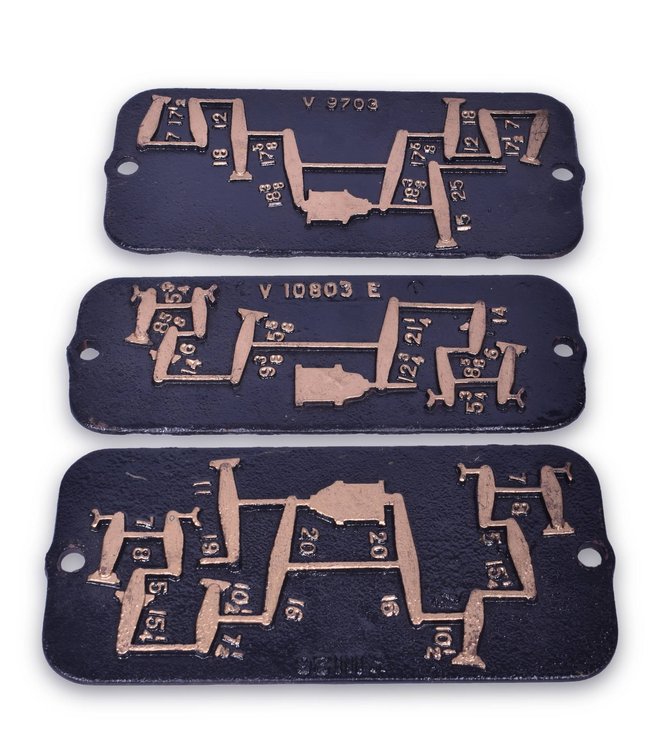 Group of Three Die Cast Railroad Lever / Air Brake Diagram Plates