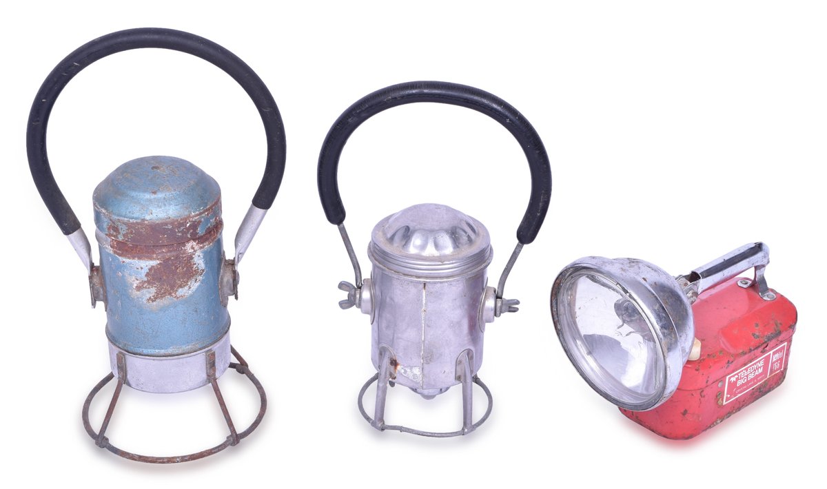 Burlington Railroad Star Battery Lantern, Conger Battery Lantern, Teledyne 166 Big Beam Lantern