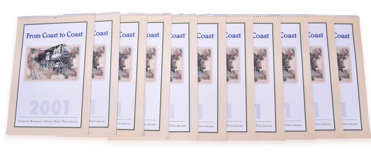 Ten 2001 Historic Shares Railroad Stock Calendars