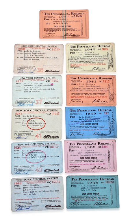Eleven Pennsylvania and New York Central Railroad Passes 1937-1942