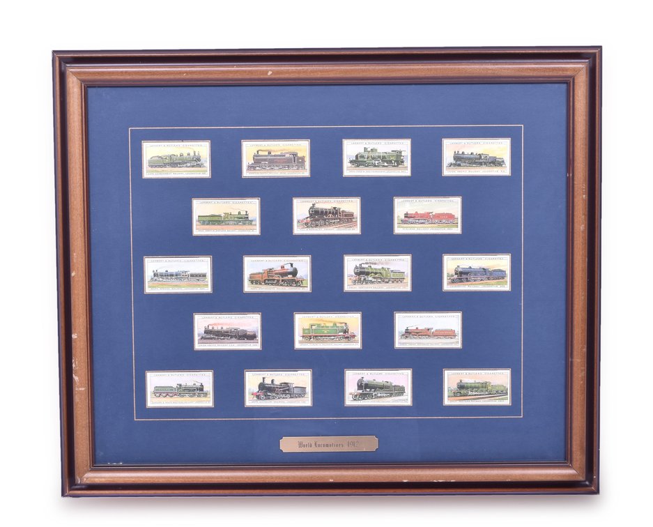 Reproduction Set of 18 Lambert & Butler Cigarette European Locomotive Tobacco Cards - Framed