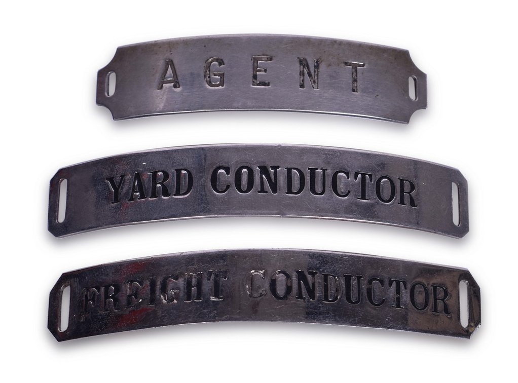 Three Nickel "Freight Conductor", "Agent" and "Yard Conductor" Railroad Cap Badges