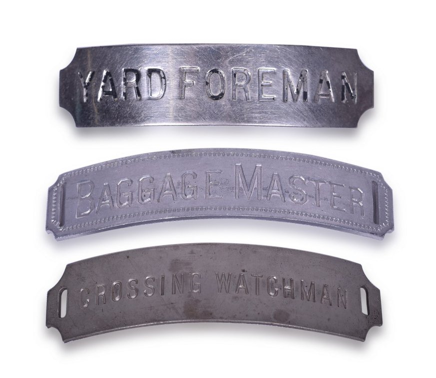 Three Railroad Cap Badges - "Yard Foreman", "Crossing Watchman", "Baggage Master"