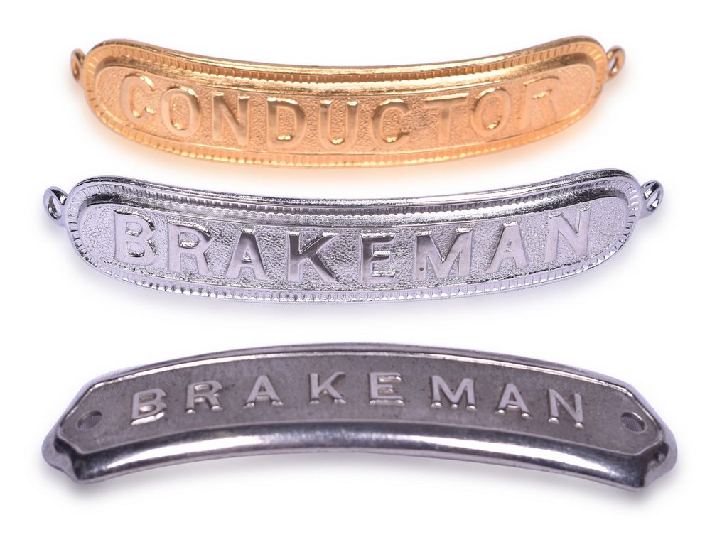 Three Railroad Cap Badges - "Conductor, "Brakeman", "Brakeman"
