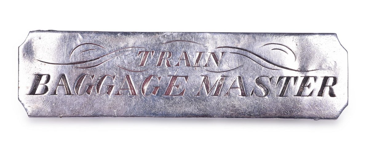 Early "Train Baggage Master" Nickel Railroad Cap Badge