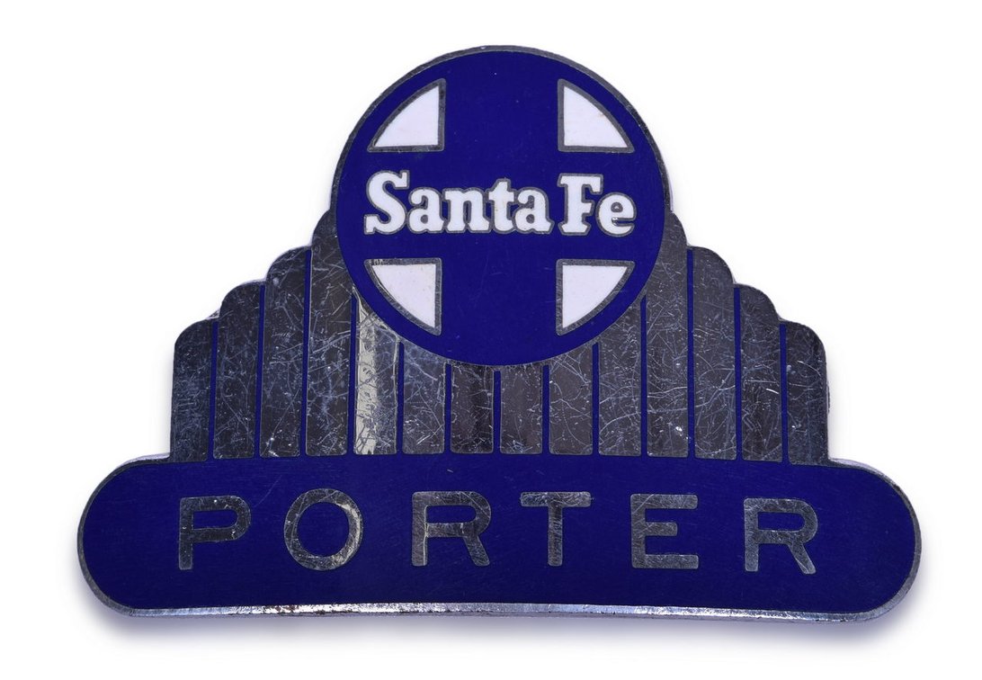 Santa Fe Railroad High Top Nickel Porter Cap Badge