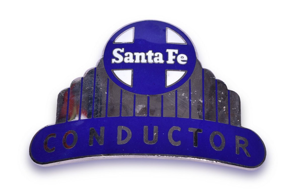Santa Fe Railroad High Top Nickel Conductor Cap Badge