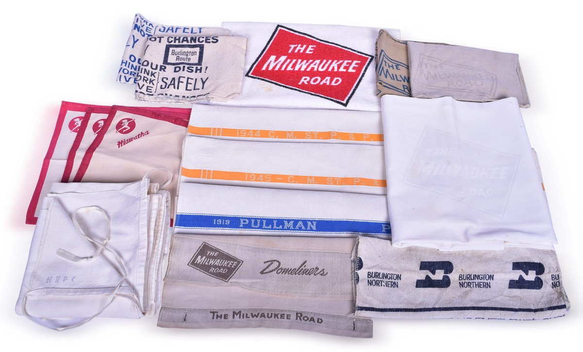 Sixteen Milwaukee Road and Burlington Route Hand Towels, Head Rest Covers, and Linens - Hiawatha, Pullman, and Domeliners