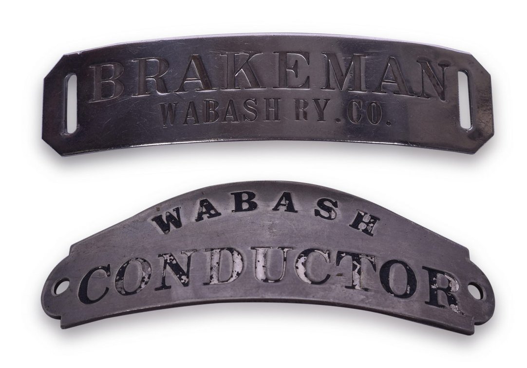 Wabash Railroad Conductor and Brakeman Nickel Cap Badges