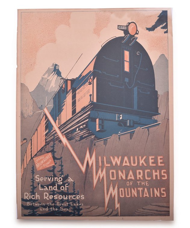 Chicago, Milwaukee & St. Paul Railway Color Advertising Poster - Monarchs of the Mountains