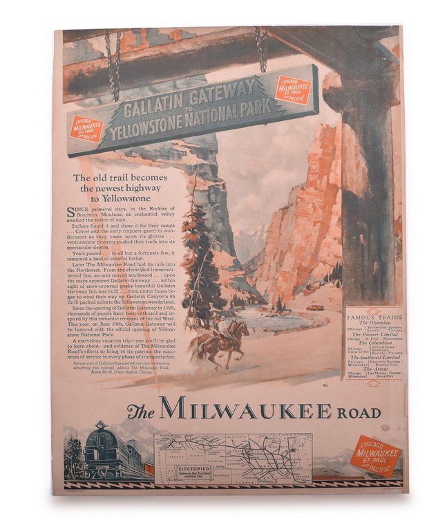 Milwaukee Road Gallatin Gateway to Yellowstone Color Advertising Poster