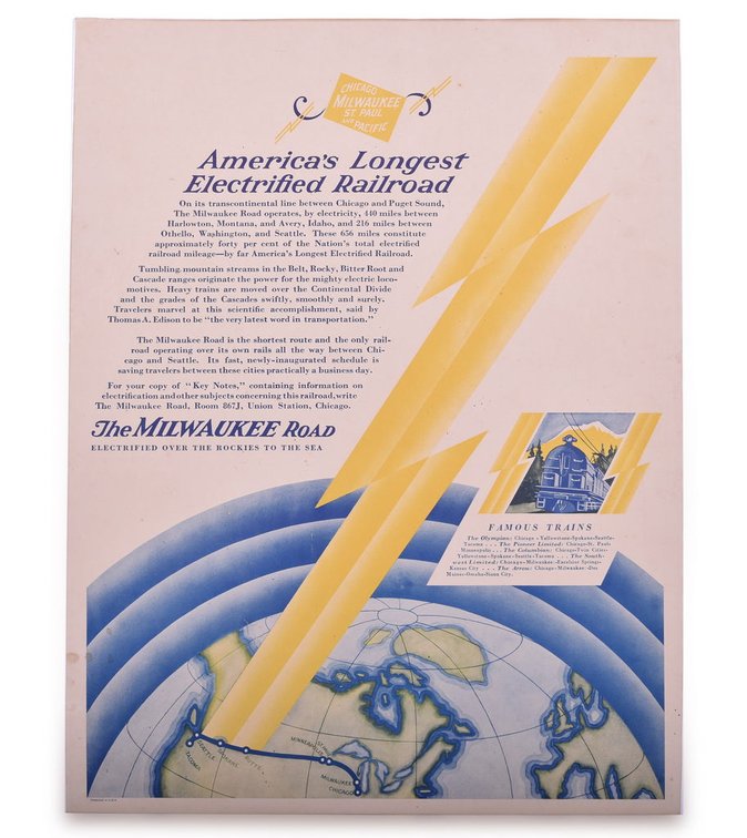 Milwaukee Road America's Longest Electrified Railroad Color Advertising Poster