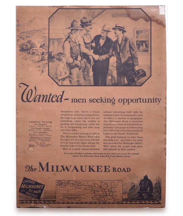 Milwaukee Road Advertising Poster - Wanted Men Seeking Opportunity