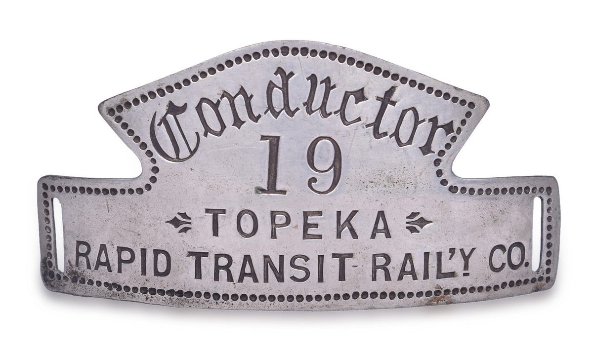 Topeka Rapid Transit Railway Company - Conductor Nickel Cap Badge