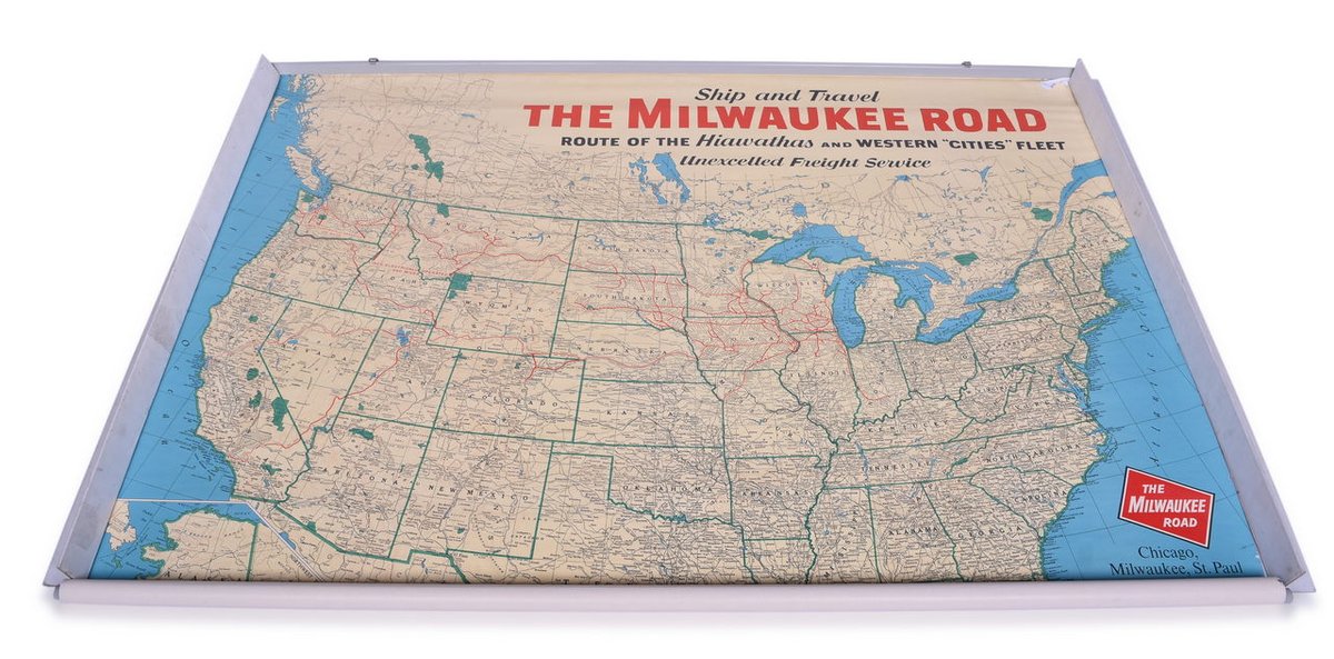 1961 Chicago, Milwaukee, St. Paul & Pacific Railroad Polychrome Wall Map