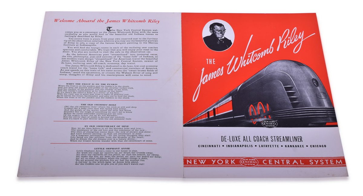 New York Central Railroad 1930 James Whitcomb Riley Dinner Menu