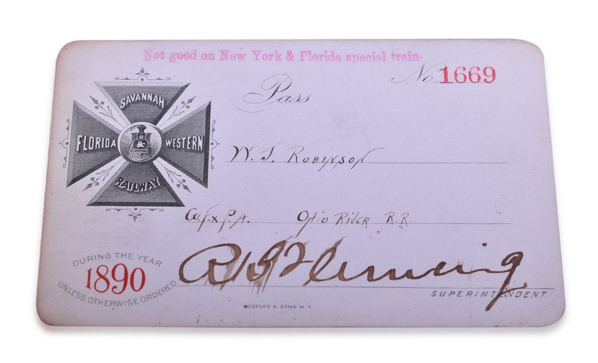 1890 Savannah, Florida & Western Railway Annual Pass