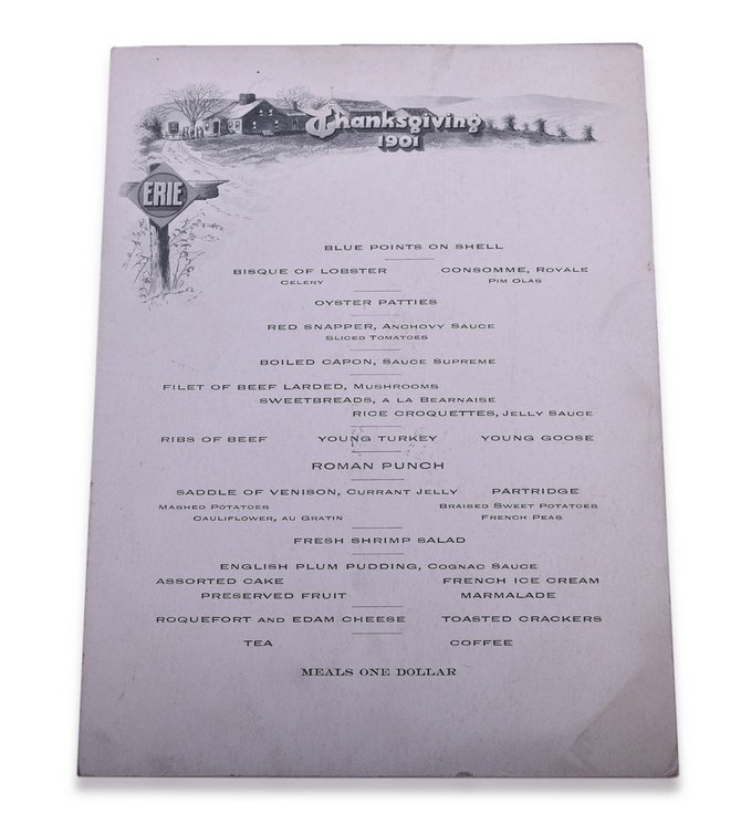 1901 Erie Railroad Thanksgiving Special Menu