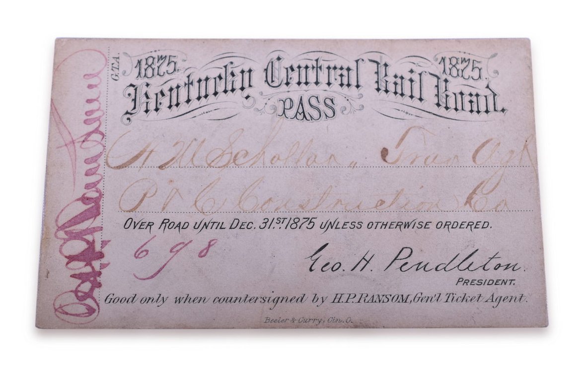 1875 Kentucky Central Railroad Annual Pass