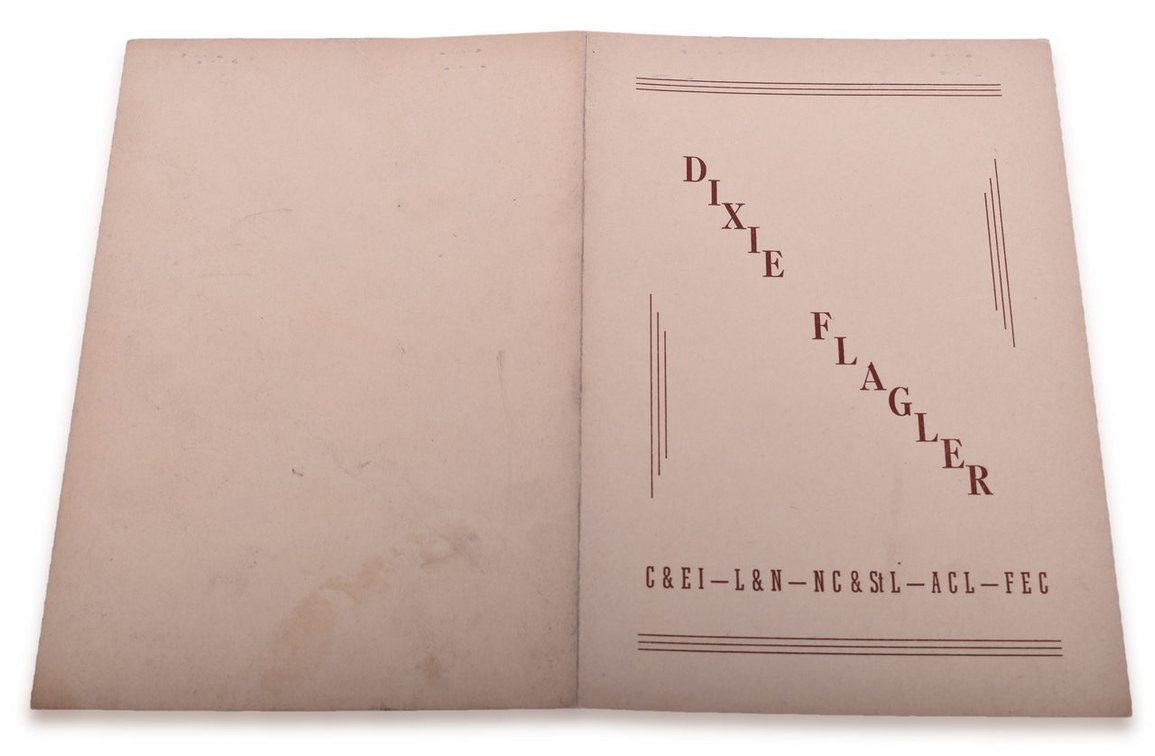 Dixie Flagler Menu - Chicago & Eastern Illinois, Louisville and Nashville, NC&StL, ACL, and FEC Railroad