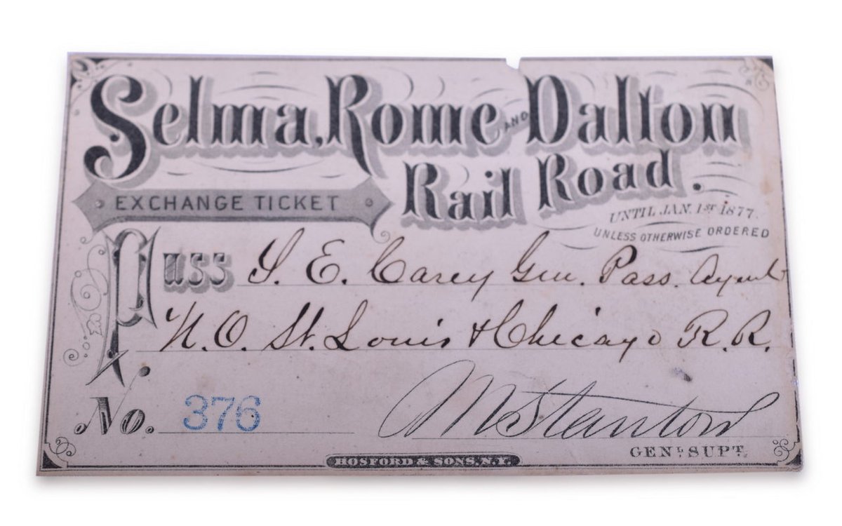 1876 Selma, Rome and Dalton Railroad Annual Pass Exchange Ticket