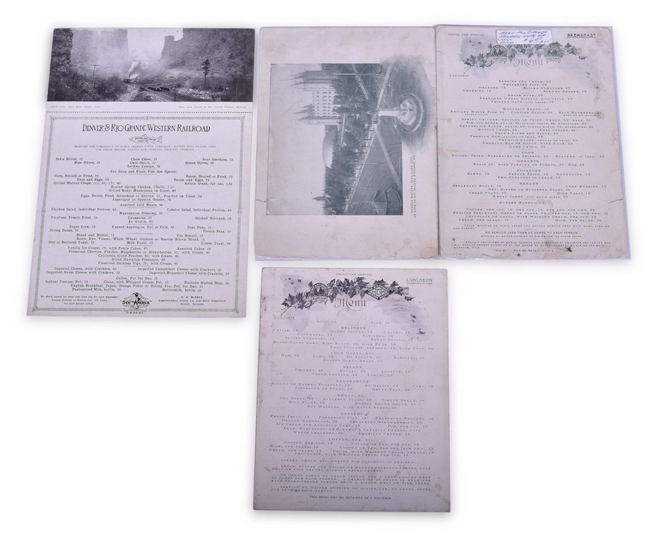 Three Denver & Rio Grande Western Railroad Menus - 1902 and 1927