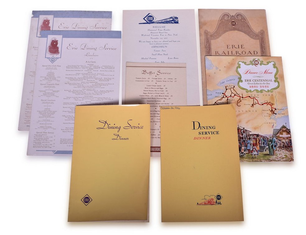 Eight Erie Railroad Dining Car Menus - 1930 to 1957