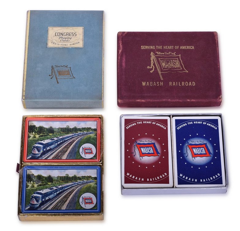 Four Wabash Railroad Playing Card Decks Including New Old Stock
