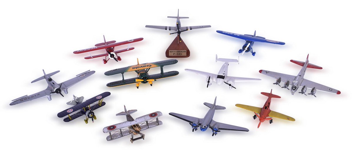 Eleven Die Cast, Tin, and Plastic Model Airplane Toys and Banks - Hubley, ERTL, Texaco, Crayola, True Value, and More