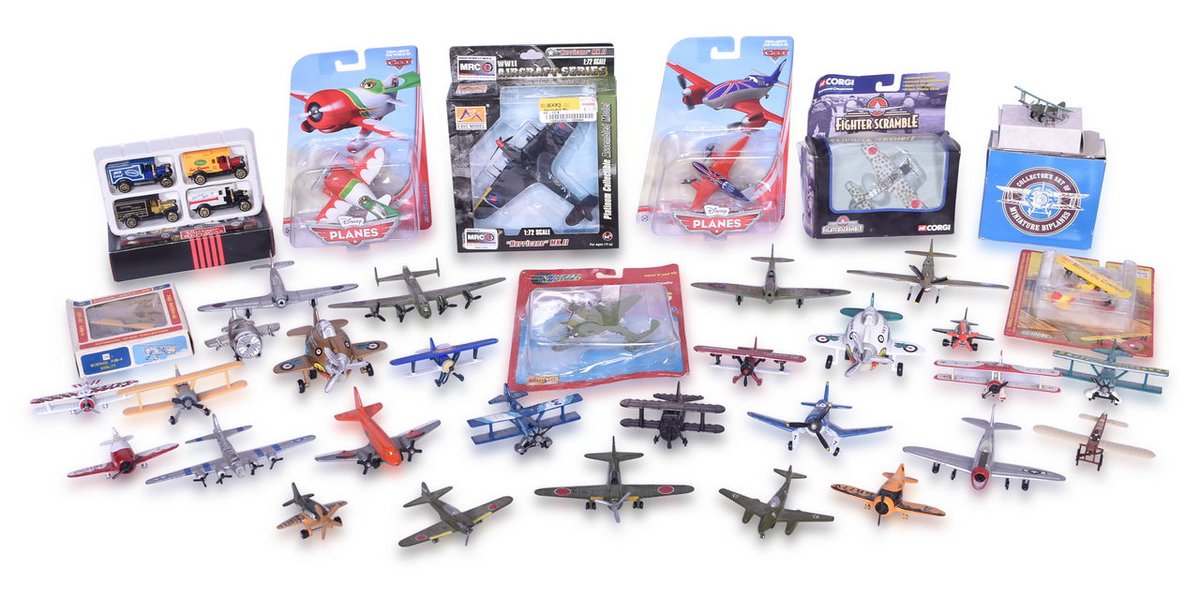 Thirty-Six Die Cast and Plastic Air Planes - Bachmann, Corgi, Matchbox, Disney Planes, Maisto, and More