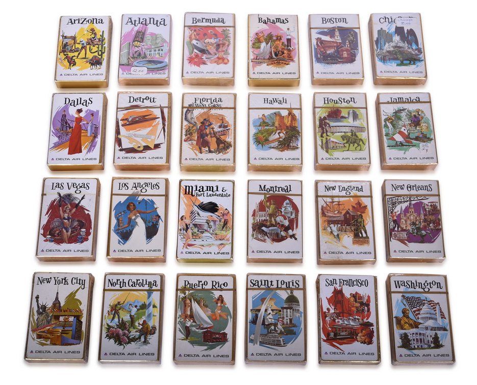 Twenty-Four Delta Air Lines Playing Card Decks - Travel Destination Advertising, Arizona, Jamaica, Las Vegas, New Orleans, and More