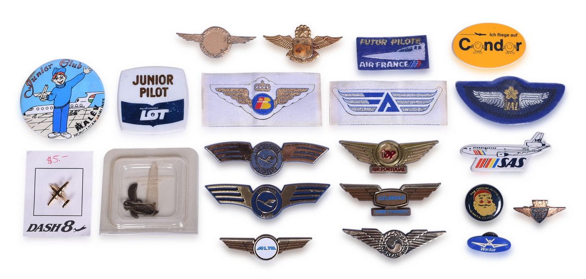 Twenty-One International Airline Junior Wings, Badges, Patches, and Pins - FinnAir Santa Claus, SAS, JAL, Korean air, Iberia, and More