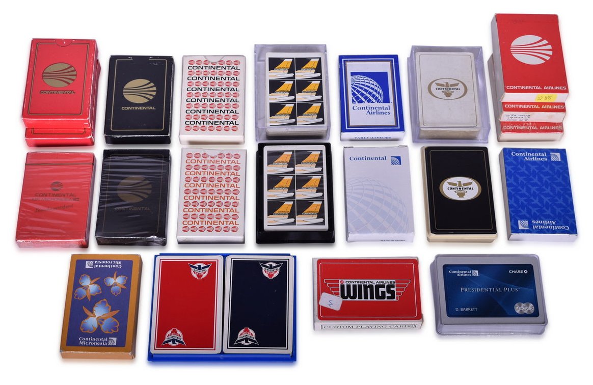 Twenty-Two Continental Airlines Playing Card Decks Including New Old Stock