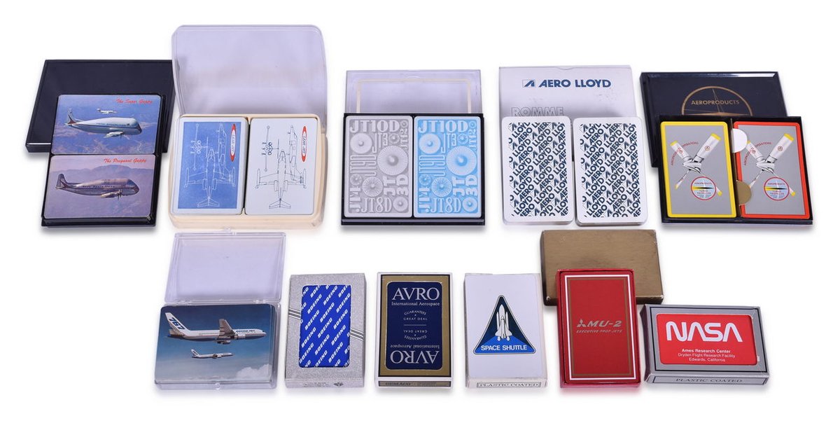 Sixteen Aerospace & Aeronautical Company Advertising Playing Card Decks - Boeing, NASA, Mitsubishi, and More