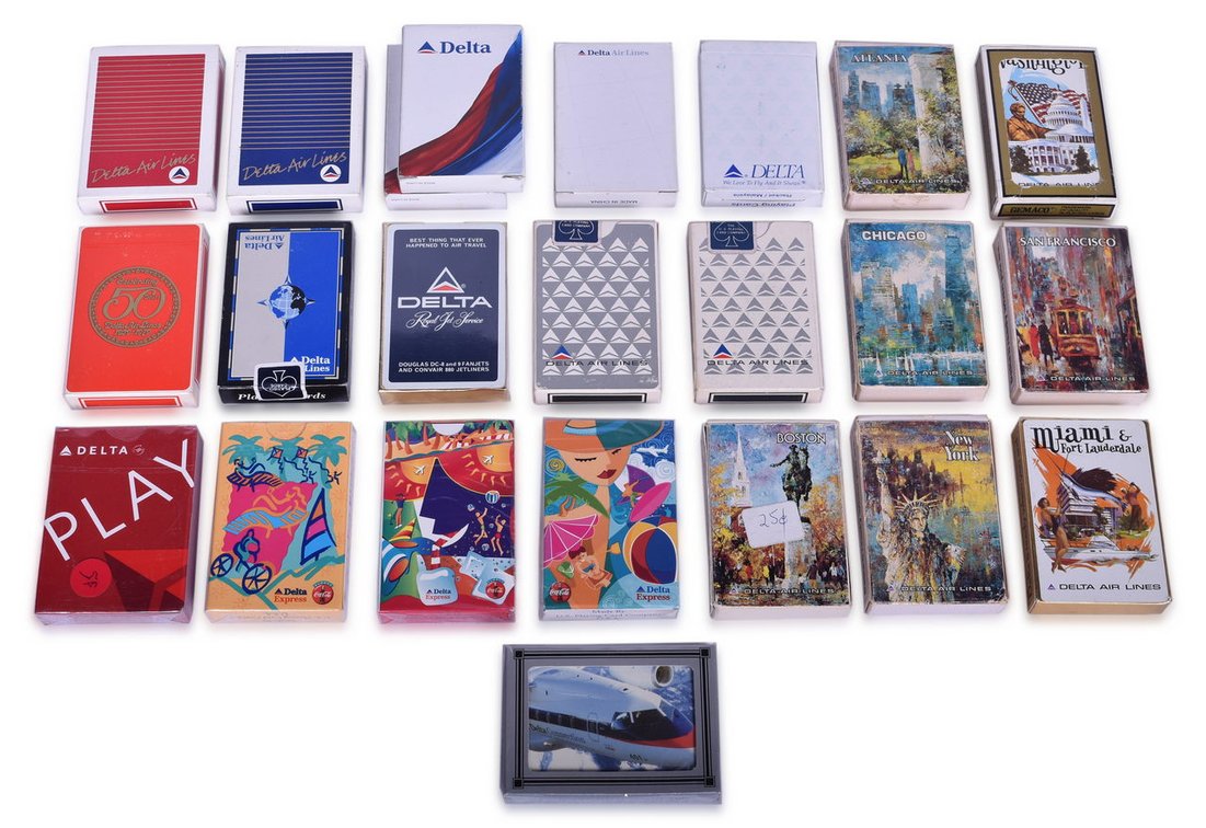 Twenty-Three Delta Air Lines Advertising Playing Card Decks - 50th Anniversary, Destinations, Play, Express, and More