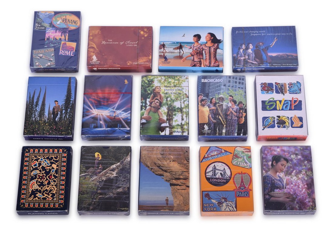 Fourteen Singapore Airlines Playing Card Decks Including New Old Stock