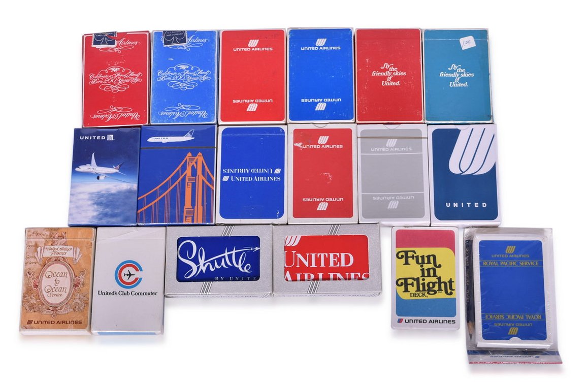 Eighteen United Airlines Playing Card Decks Including New Old Stock