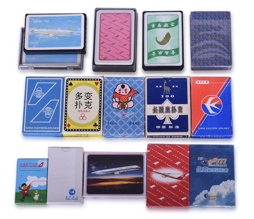 Fifteen Chinese Airline Playing Card Decks - Shanghai, Shandong, Mandarin, Xiamen, Civil Aviation Administration of China, China Southern, Etc.