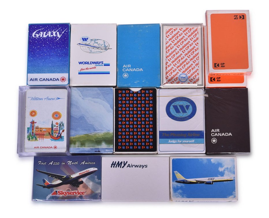 Fourteen Canadian Airline Playing Card Decks - Air Canada, Worldways Canada, CP Air, Skyservice, and HMY Airways