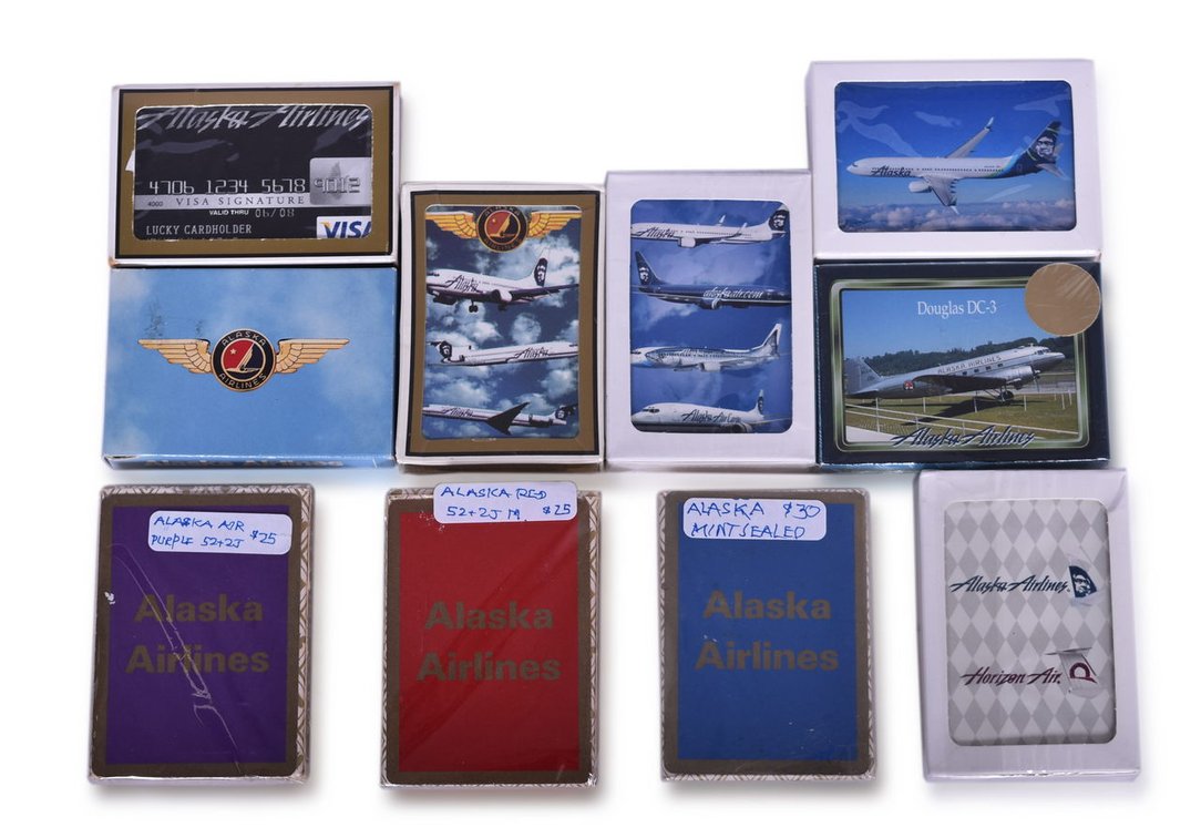 Ten Alaska Airlines Playing Card Decks Including New Old Stock