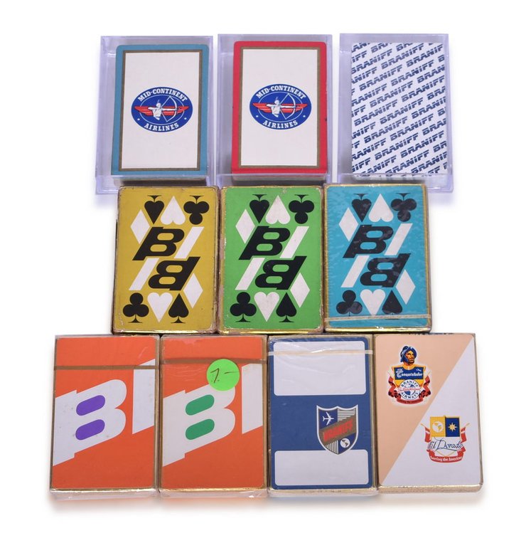 Ten Braniff International and Mid-Continent Airlines Playing Card Decks
