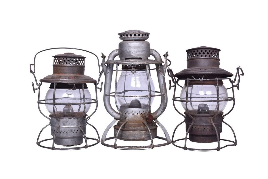 Trio of East Coast Railroad Lanterns - Central Railroad of New Jersey, New York Central, New Haven