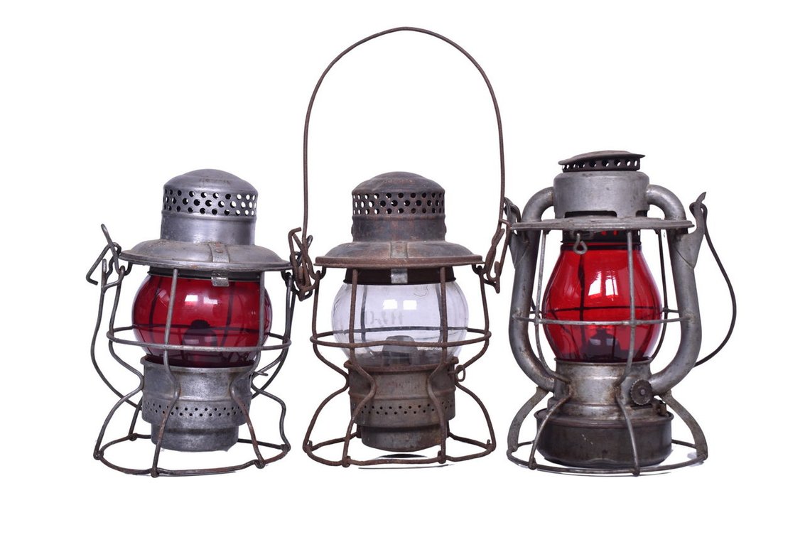 Trio of East Coast Railroad Lanterns - Erie Lackawanna, Delaware and Hudson, Central Vermont