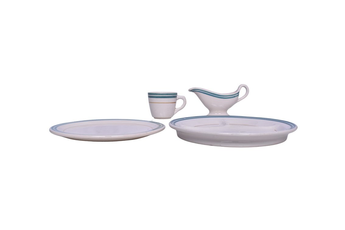 4 Pieces of Southern Railway Dining Car China - Gravy Boat, Divided Grill Plate, Coffee Cup, Dinner Plate
