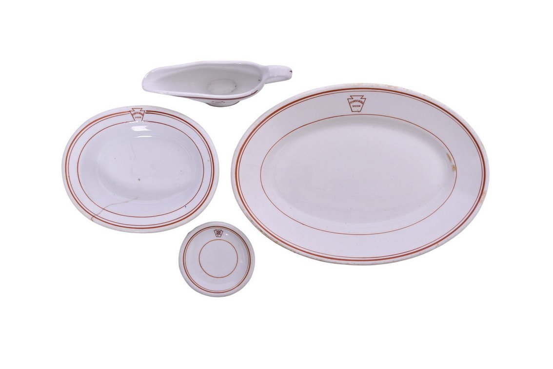 Four Pieces of Pennsylvania Railroad  Dining Car China - Gravy Boat, Oval Plate, Baker's Dish, Butter Pat