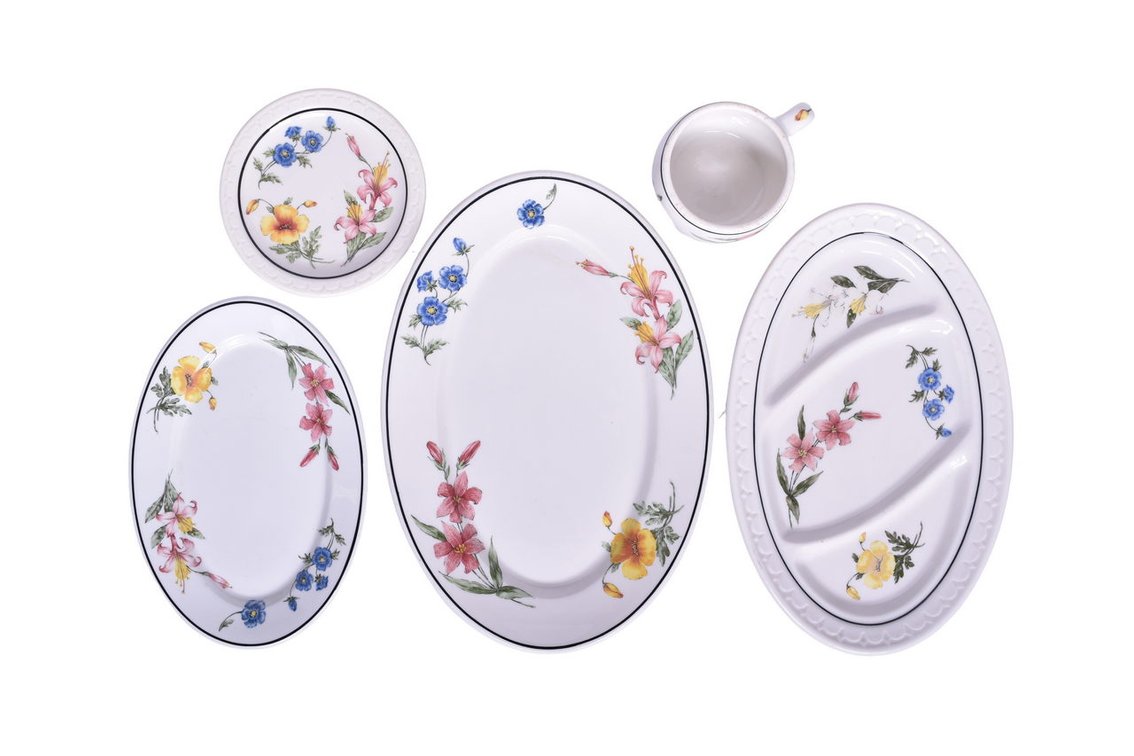 Collection of Southern Pacific Railroad China Prairie Mountain Wildflowers - Divided Oval Platter, Teacup, Saucer